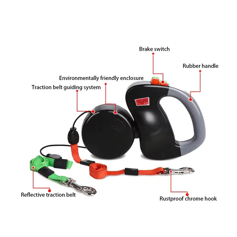 Automatic Pet Leash for Two Dogs