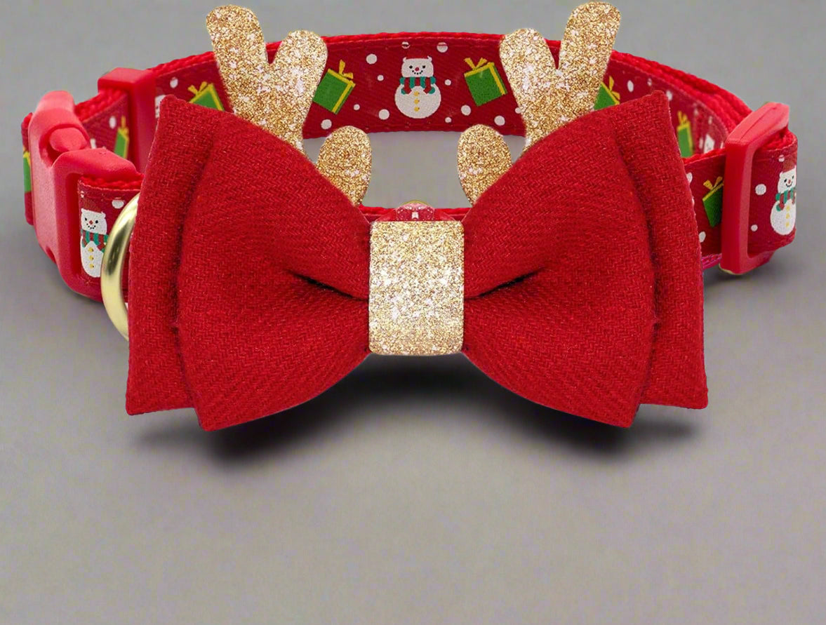 Christmas Dog Collar with Bow Tie