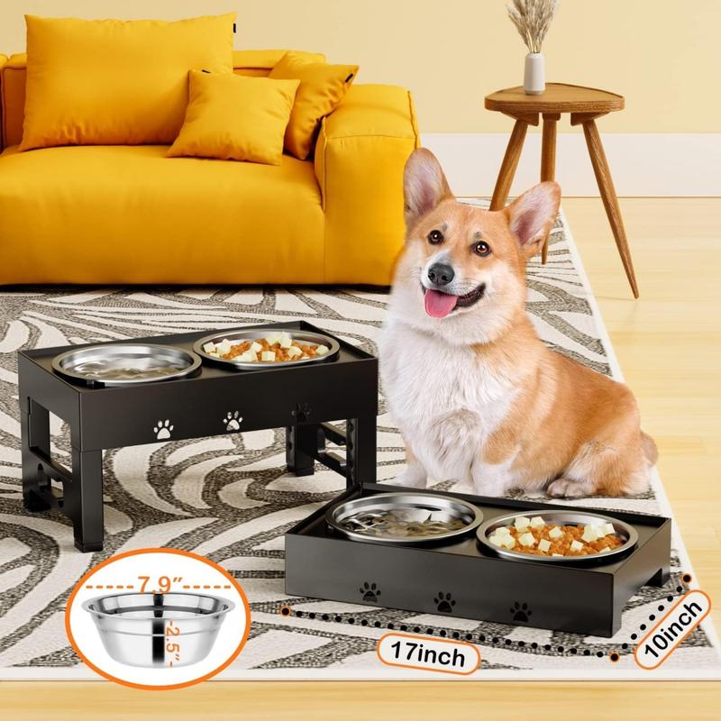 2 Stainless Steel Dog Food Bowls Stand