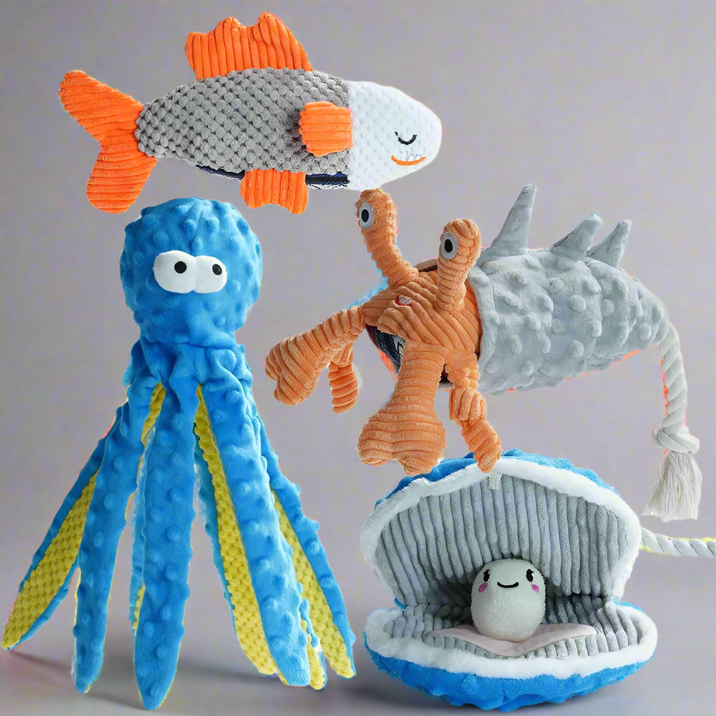 4 PCS Crinkle Squeaky Dog Toys Octopus Ocean Theme