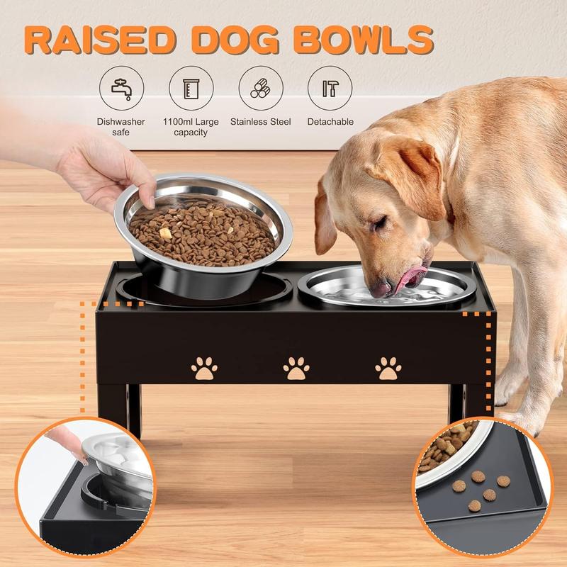 2 Stainless Steel Dog Food Bowls Stand