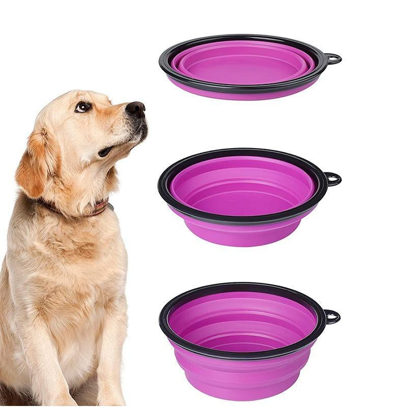 Portable Folding Dog Bowl, 1 Count Foldable Pet Food Bowl with Hook, Collapsible Pet Feeder Bowl, Travel Pet Food Dish with Carabiner Clip for Dogs & Cats