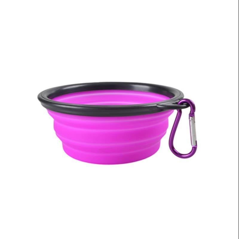 Portable Folding Dog Bowl, 1 Count Foldable Pet Food Bowl with Hook, Collapsible Pet Feeder Bowl, Travel Pet Food Dish with Carabiner Clip for Dogs & Cats