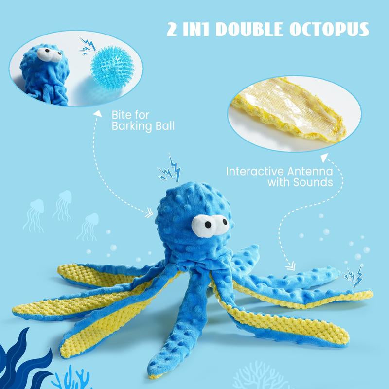 4 PCS Crinkle Squeaky Dog Toys Octopus Ocean Theme